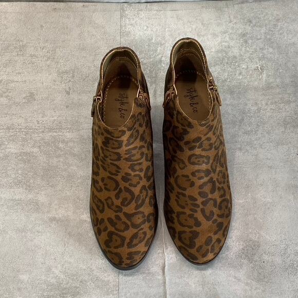 STYLE & CO Women's Brown Leopard Print Micro Masrinaa Block Heel Booties SZ 6.5 - Picture 2 of 8